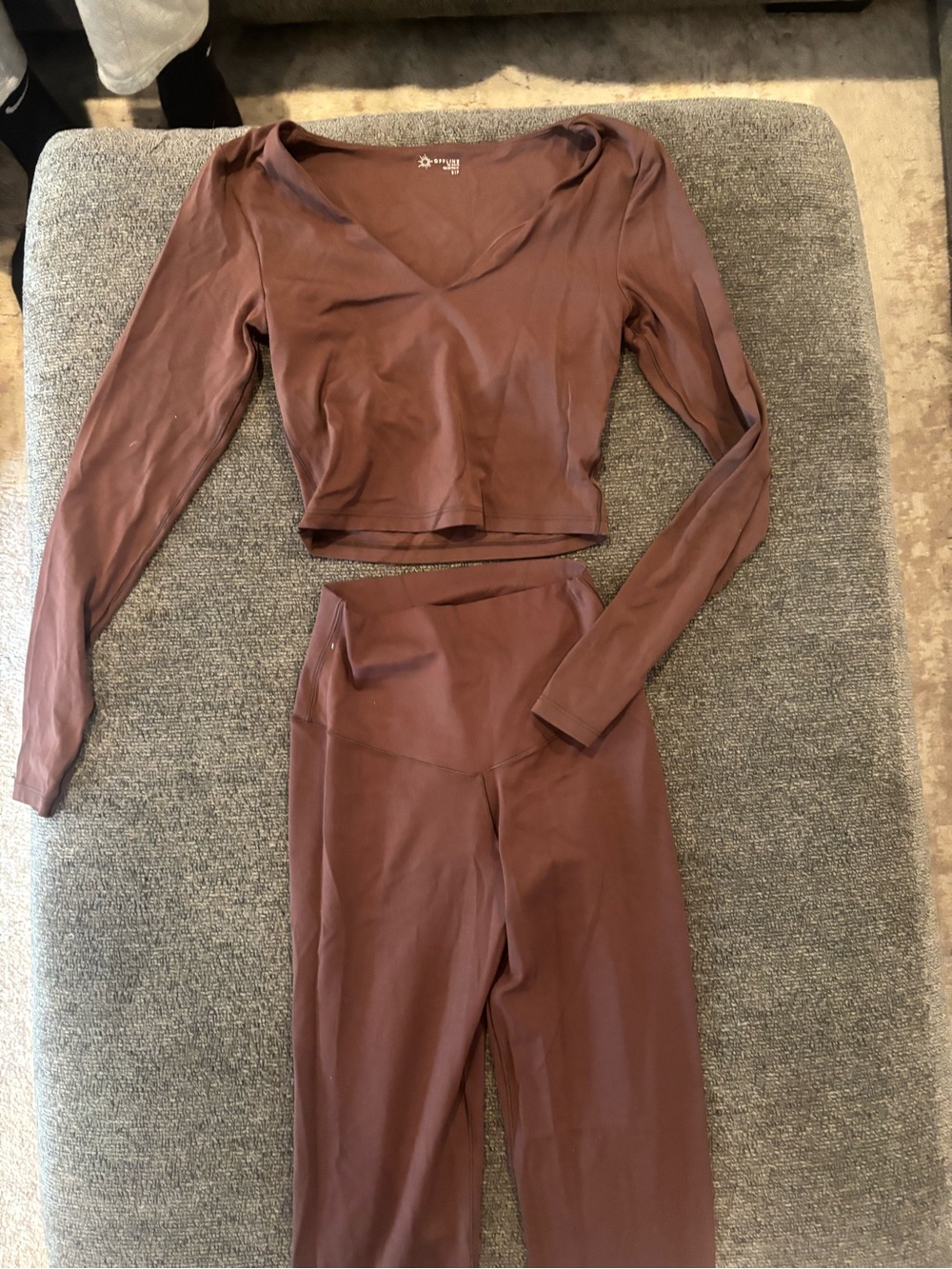 aerie Chocolate Brown V-Neck Long Sleeve Crop Top & 7/8 High-Waist Leggings Set